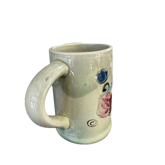 Noe Sure Mexico Hand Painted Tonala Large Mug Stein Vintage Folk Art Floral - Picture 2 of 10